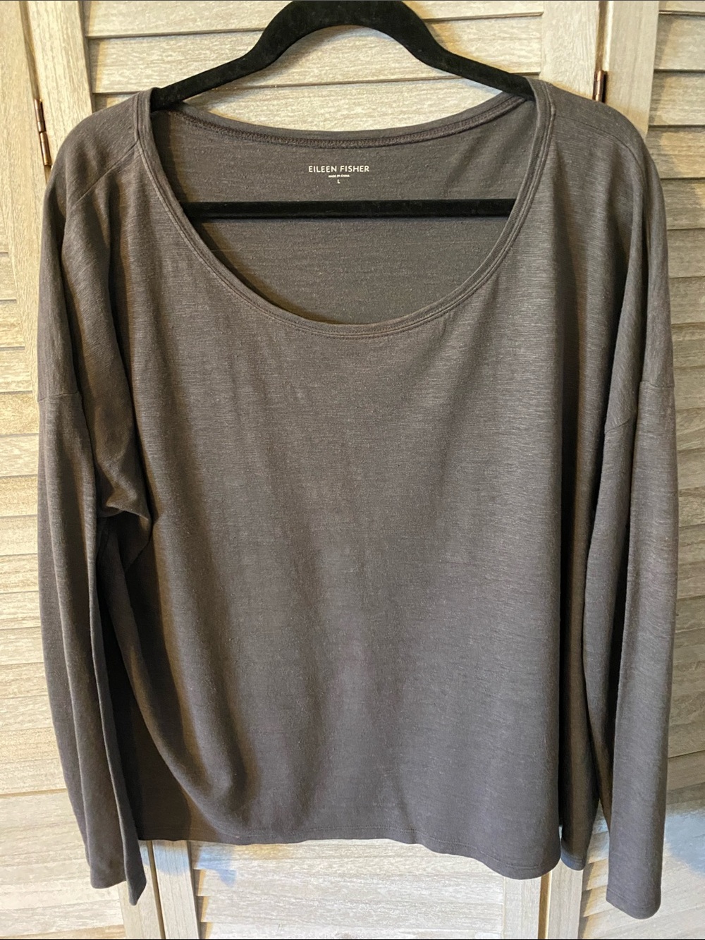 Eileen Fisher Scoop Neck Long-Sleeve Top in Charcoal Gray